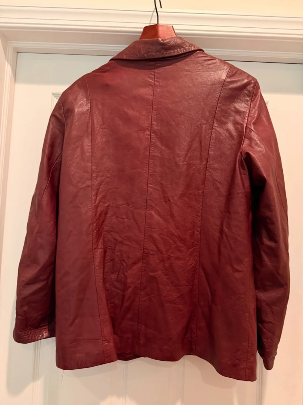Vera Pelle Vintage Jacket Burgundy Leather Collared Buttons Pockets Lined Size L